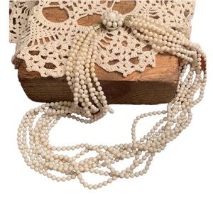 Vintage 8 Strand White Glass Bead Clasp Old Hollywood Style Necklace Jewelry